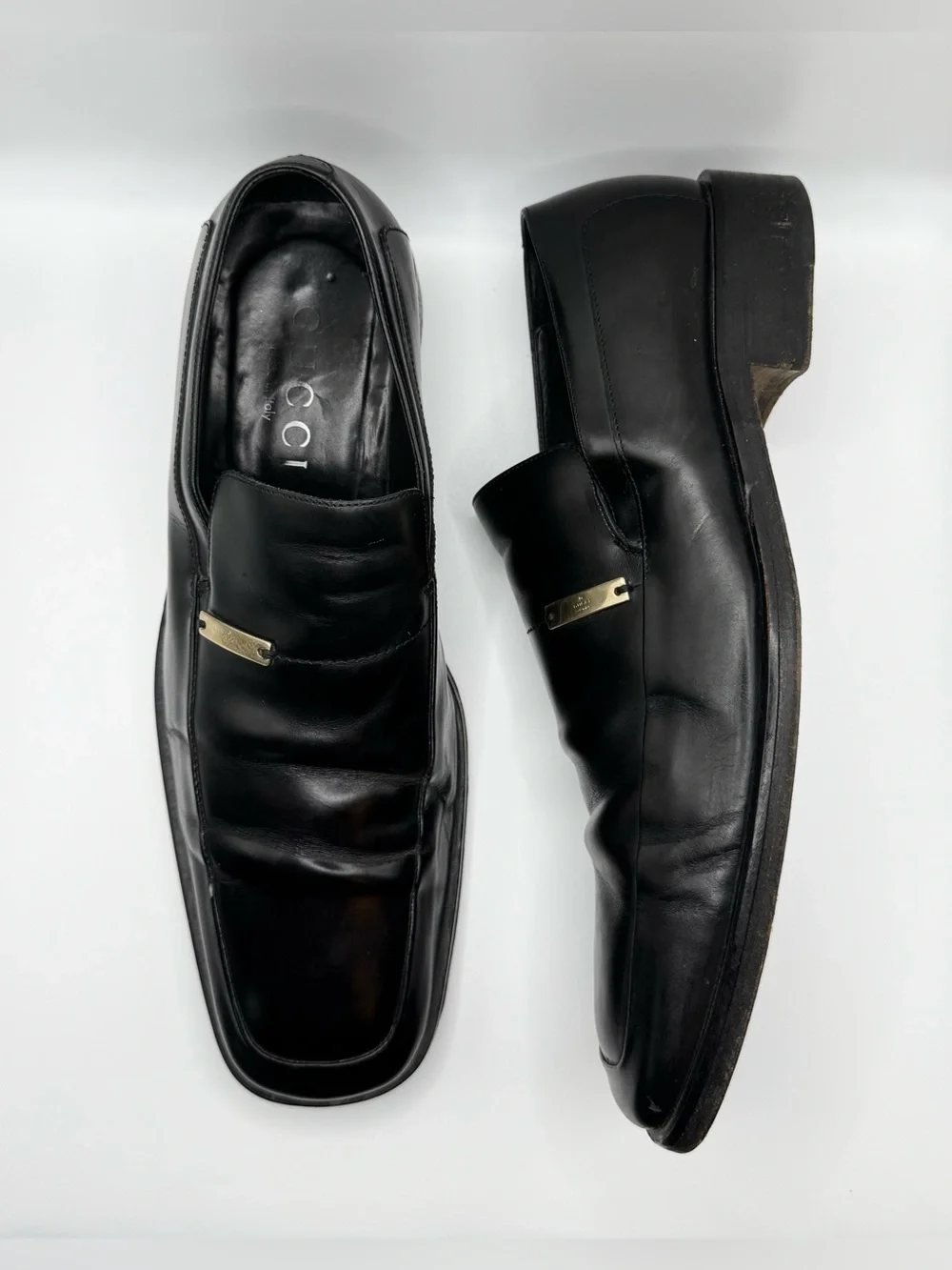 Vintage 90’s Gucci Men’s Square Toe Loafers Gold Hardware Size 9 Slip On